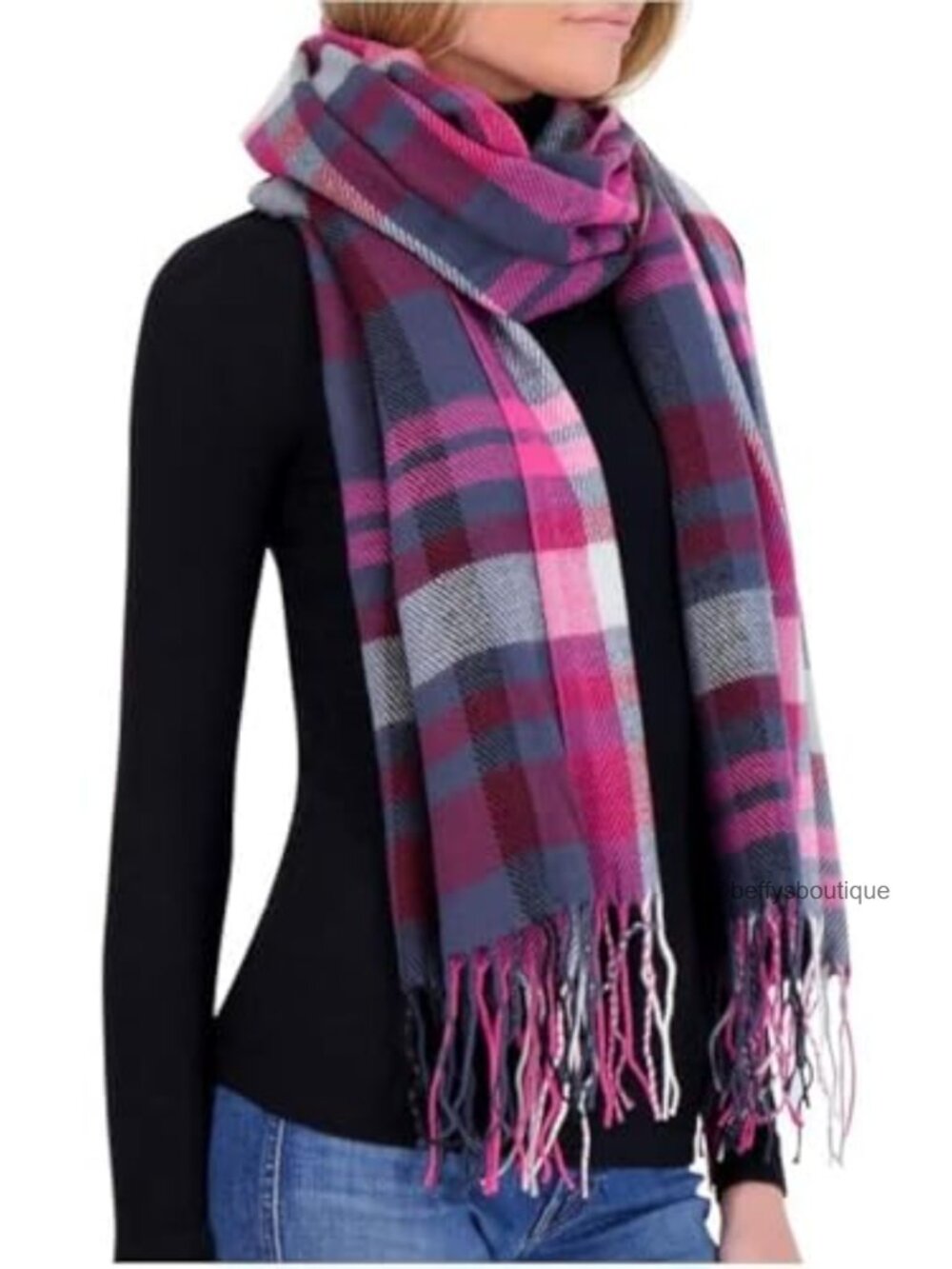 Women's Oversized Plaid Winter Scarf Acrylic Tassel Warm Long Wrap